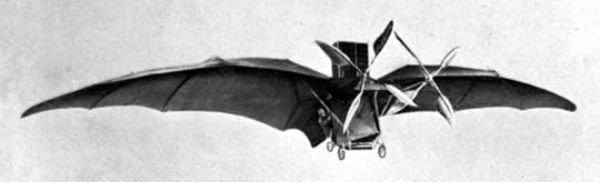 A photo of Ader's machine in (brief) flight. - First Flight: the Early Aviators
